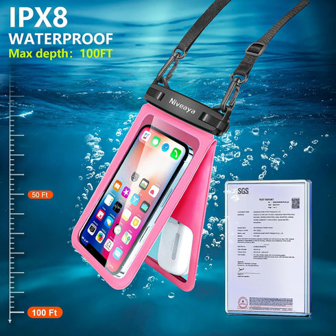 Niveaya Double Space Waterproof Phone Pouch - 2 Pack, Waterproof Phone Lanyard Case with iPhone 15/14/13/12 Pro Max up to 7", Phone Dry Bags for V...