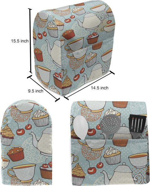 Lunarable Tea Party Stand Mixer Cover, Retro Style Yummy Cakes Cookie Teapot Delicious Tea Time Nostalgic Illustration, Kitchen Appliance Organize...