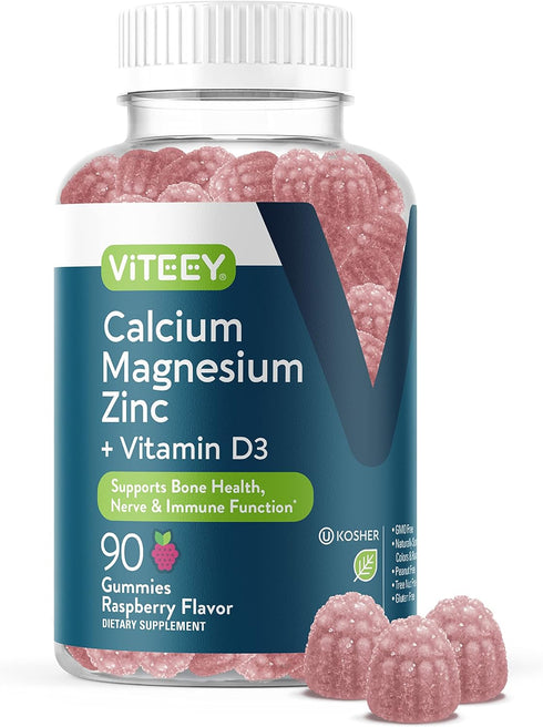 Calcium Magnesium Zinc Gummies with Vitamin D3 - Supports Bone Health, Nerve & Immune Function - Calcium Magnesium Zinc D3 Supplement for Adults &...