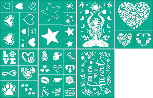 Silk Screen Stencils, Reusable Chalk Stencil Transfer Mesh Stencils for Wood Fabric DIY Home Decor 7pcs set 8.5x11 inch...