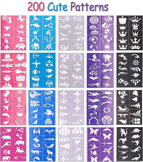 Face Painting Stencils for Kids, 200 Pieces Professional Reusable Body Paint Stencils Temporary Tattoos for Girls Boys Parties Sleepovers Birthday...