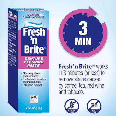 Fresh 'n Brite Denture Cleaning Paste For Dentures, Removable Partial Dentures, Retainers, Mouthguards, Nightguards, Fast Stain Removal, pack of 3...