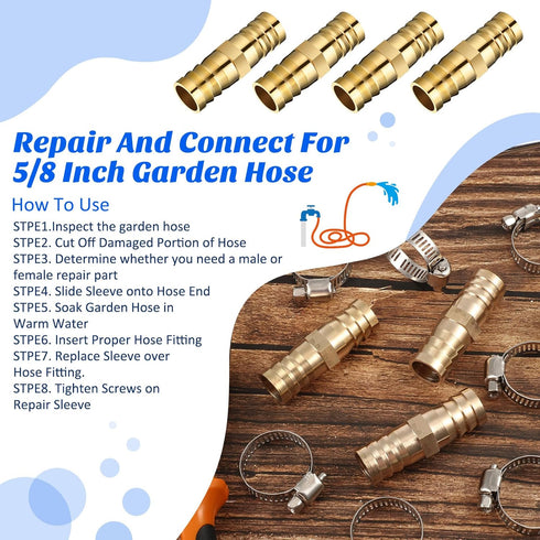 12 Pcs Hose Repair Connectors with Claps Brass Garden Hose Repair Kit Fitting Water Hose Repair Kit Female Hose End Repair(3/8-1/2 Inch)...