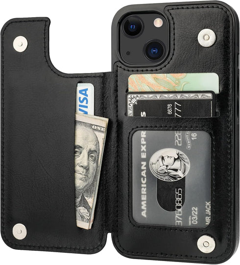 Compatible with iPhone 13 Wallet Case with Card Holder, PU Leather Kickstand Card Slots Case, Double Magnetic Clasp Durable Shockproof Cover 6.1 I...