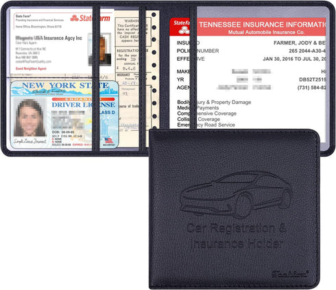 Car Insurance and Registration Holder, 5.5 x 5 Inch PU Leather Vehicle Glove Box Organizer Wallet Case for Insurance Card, Driver License, Paperwo...