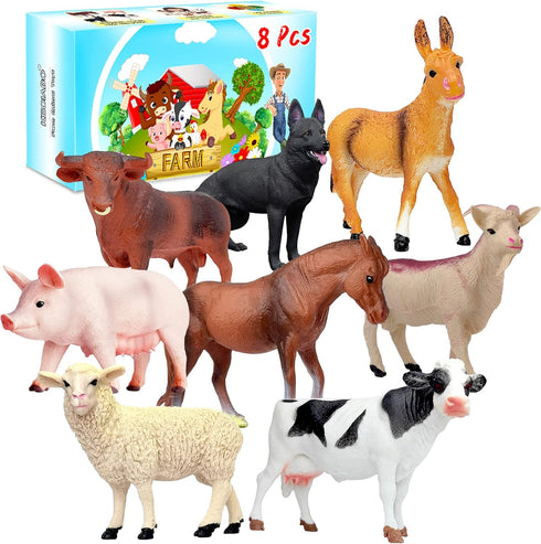 Animal Figurines, Big Animal Toys, 8 Pcs Farm Animals Figurines Toys, Realistic Plastic Animals Playset, Educational Learning Toy Set for Kids Tod...