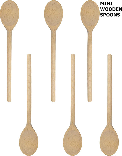 Mini 8-Inch Long Wooden Spoons, Oval Wood Mixing Spoons for Baking, Stirring -Sauce Spoons Made of Natural Beechwood - Set of 6 mini wooden spoons...