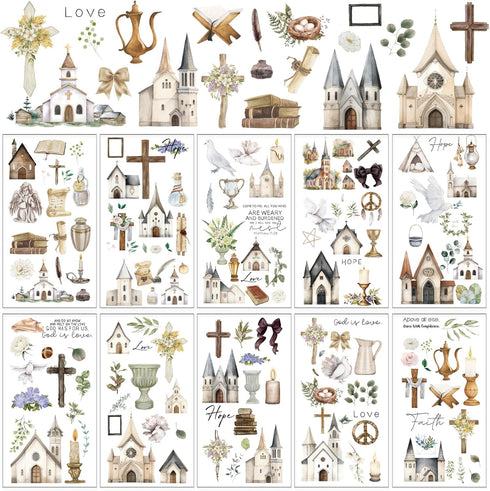 Whaline 10 Sheet Christian Bible Rub on Transfer for Crafts Church Cross Floral Candle Rub on Transfer Inspirational Religious Furniture Decal for...