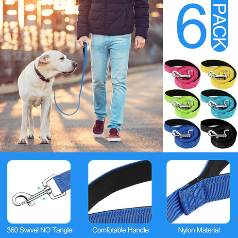 6 Pack Nylon Dog Leash Bulk 5 ft Dog Training Leashes for Medium and Large Dogs Heavy Duty Padded Handle Dog Leash Puppy Traction Rope for Walking...
