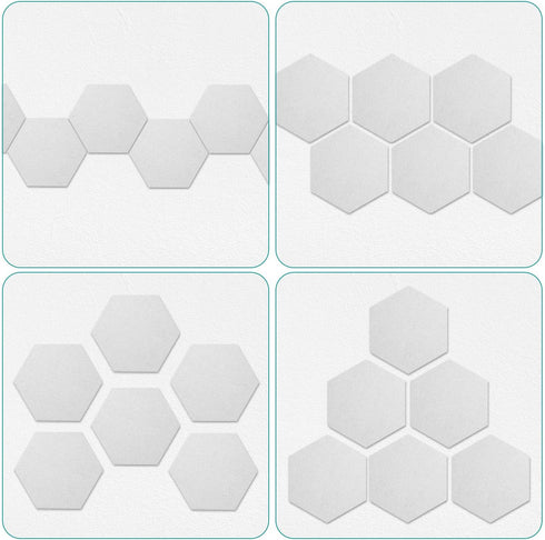 Navaris Hexagon Felt Board Tiles - Set of 6 Notice Memo Bulletin Boards with Push Pins Pack 5.9 x 7 inches (15 x 17.7 cm) - White...