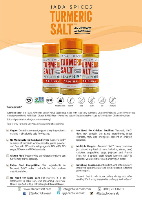 JADA Spices Turmeric Salt Spice and Seasoning - Vegan, Keto & Paleo Friendly - Perfect for Cooking, BBQ, Grilling, Rubs, Popcorn and more - Preser...