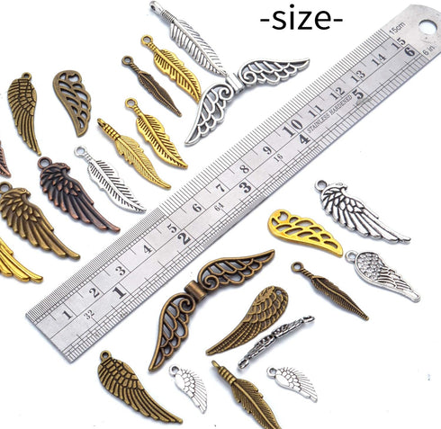 Aylifu 100 Pieces Mixed Colors alloy Angel Feather Wings Charms Pendants Jewelry Findings for DIY Necklace Bracelet...