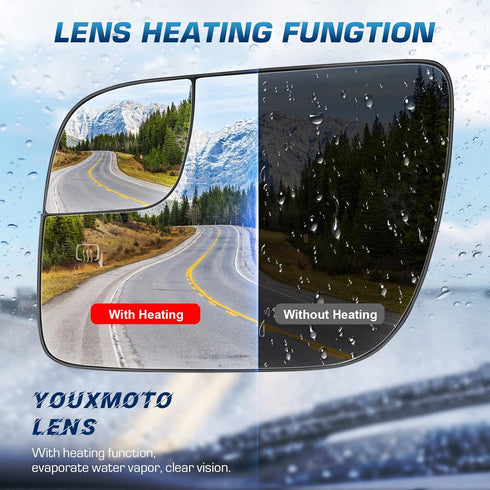 Youxmoto Side Mirror Glass 2011-2017 Fit For Ford Explorer Driver Left Heated Side View Mirror Glass, with Rear Holder, Fit For BB5Z17K707M...