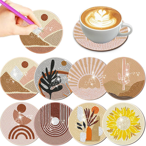 DOTSOPS 8 Pcs Abstract Landscape Diamond Painting Coasters - Diamond Art Coasters for Beginners Adults & Beginners Diamond Art Kits for Adults Cra...
