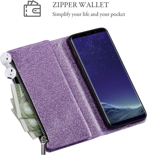 UEEBAI Wallet Case for Samsung Galaxy S10 Plus, PU Leather Wallet Magnetic Closure Handbag Zipper Pocket Cover Kickstand Card Slots with Hand Stra...