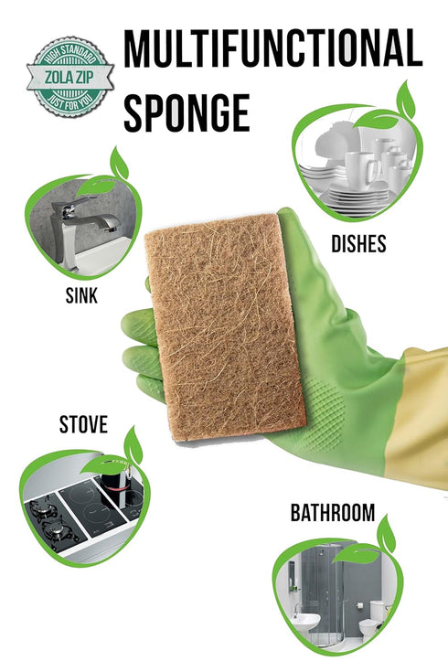 Natural Kitchen Sponges Compostable Cellulose and Coconut Scrubber Sponge Pack 12 Eco Walnut 100% Coconut Sponge Eco Friendly Biodegradable Non Sc...