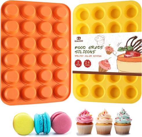 2PCS Silicone Mini Muffin Cupcake Pan, Kaloo Nonstick 24 Cups Silicone Muffin Pans for Baking, Great for Muffin, Cakes, Tart, Bread, Dishwasher Sa...