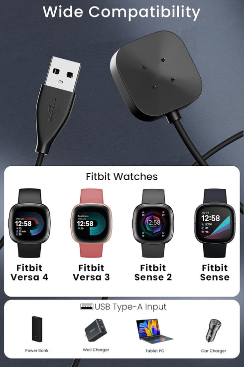Compatible for Fitbit Sense/Sense 2/Versa 4/Versa 3 Charger Replacement 3.3FT USB Magnetic Fast Charging Cable Dock Stand for Fitbit Sense/Sense 2...