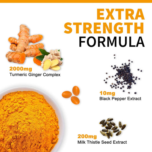 5 in 1 Turmeric Curcumin Softgels 2000mg with Milk Thistle Seed Extract & Black Pepper, Ginger Root - Joint, Immune, Liver Support - 95% Curcumino...