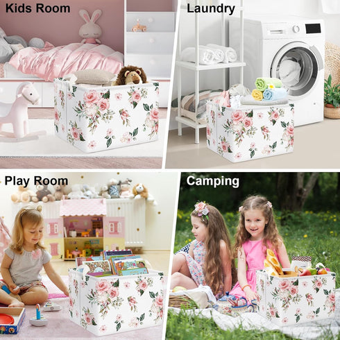 Clastyle Rectangle Rose Floral Baby Girl Gift Basket Outdoor Towel Storage Pool Toy Beach Blanket Basket Pink Flower Shelf Basket for Clothes Toy ...