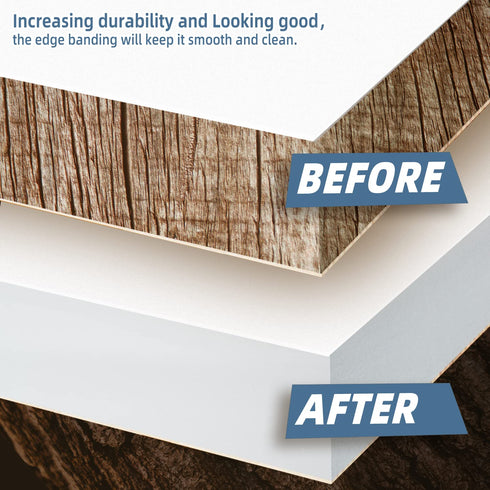 White Melamine Edge Banding, 3/4 inch x 25ft roll of Veneer Edge Banding Pre-glued, Real Wood Tape Banding for Cabinet Repair...