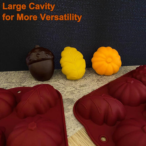 2PCS Fall Silicone Molds Large Thanksgiving Chocolate Mold Pumpkin Soap Mold Autumn Maple Leaf Candy Mold Acorn Shape Ice Cube Mold for Baking Cak...