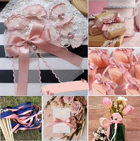 Rose Pink Satin Ribbon 1 Inch x 25 Yards, Rose Gold Silk Ribbon for Flower Bouquet Accessories, Gift Wrapping, Crafts, Hair Bows, Baby Shower and ...