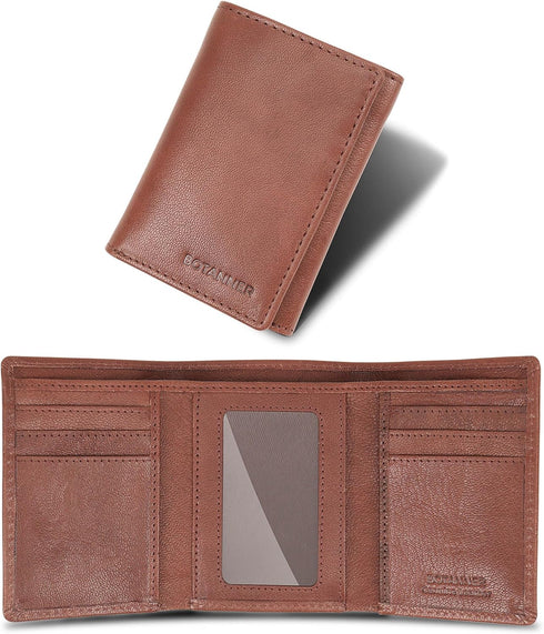 Genuine Leather Trifold Mens Wallet RFID Blocking 6 Credit Card Slots 1 ID Window Section for Bills 2 Hidden Pockets | Gift for Him (Choco)...