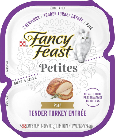 Purina Fancy Feast Gourmet Pate Wet Cat Food, Petites Tender Turkey Entree - (Pack of 12) 2.8 oz. Tubs...