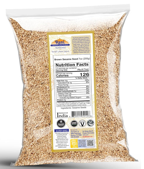 Rani Sesame Seeds Whole Brown, Raw (Till) 7oz (200gm) ~ All Natural | Gluten Friendly | NON-GMO | Kosher | Vegan | Indian Origin...