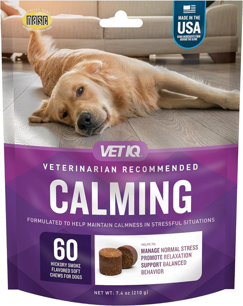 VetIQ Calming Support Supplement for Dogs, Calming Chews Help Manage Stress and Promote Relaxation, Anxiety Relief for Dogs, Made in The USA, 60 C...
