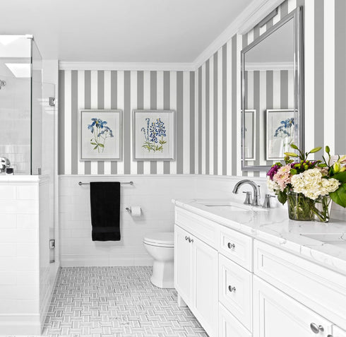 Erfoni Grey and White Wallpaper Striped Contact Paper Peel and Stick Wallpaper Modern Self Adhesive Contact Paper 17.7"x118" DIY Wallpaper Striped...