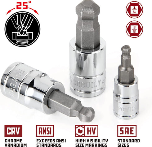 Powerbuilt 642402 SAE Wobble Ball Hex Bit Set, 8-Piece, Silver...