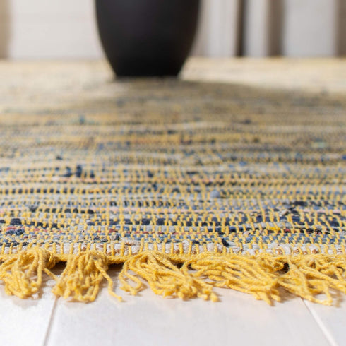 SAFAVIEH Rag Rug Collection Accent Rug - 2'3" x 5', Yellow & Multi, Handmade Boho Stripe Cotton, Ideal for High Traffic Areas in Entryway, Living ...