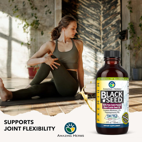 Amazing Herbs Premium Black Seed Oil - Cold Pressed Nigella Sativa Aids in Digestive Health, Immune Support, Brain Function, Joint Mobility, Glute...