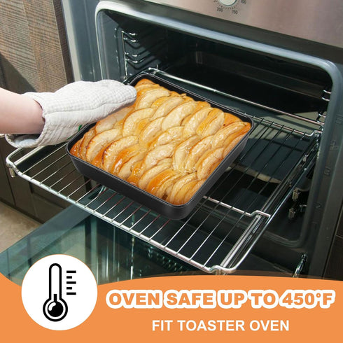 E-far 8x8 Baking Pan, Nonstick Square Cake Pan with Stainless Steel Core, Black Metal Bakeware for Brownies Lasagna Cakes, Non-toxic & Easy Clean,...