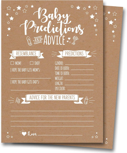 Neatz 50 Rustic Baby Shower Prediction and Advice Cards - Gender Neutral Boy or Girl, Baby Shower Games...