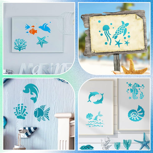 80 Pcs Flower Stencils Farm Stencils Ocean Stencils for Kids Animal Stencil Floral Stencils Plastic Reusable Stencils (Ocean)...