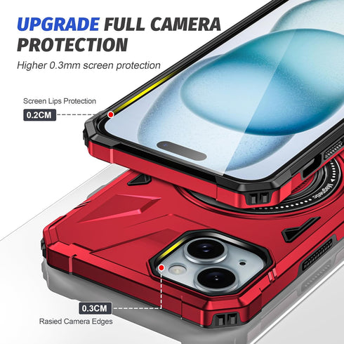 for iPhone 15 Plus Case with Screen Protector+360°Ring Holder Stand+Camera Lens Protector,Compatible with MagSafe,Dual Layer Protective Sturdy Mag...