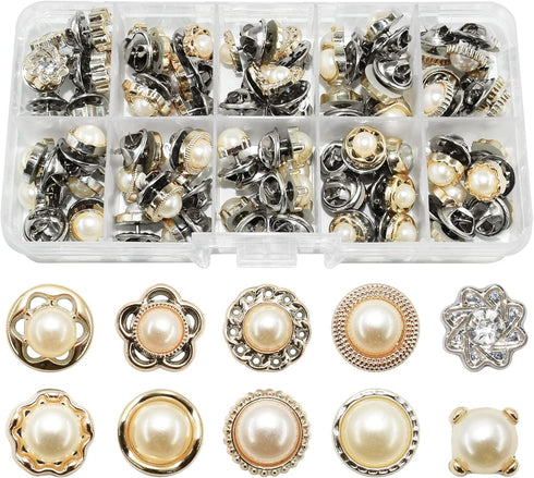 80Pcs Women Shirt Brooch Buttons Cover up Button Pin Safety Brooch Buttons 10 Style No-Sew Replacement for Clothing Dress Sweater Shoes Hats Decor...