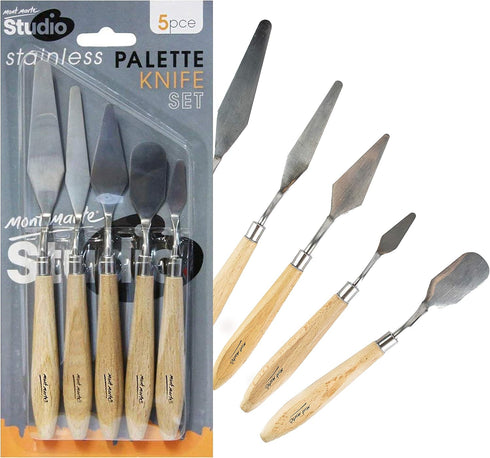 Mont Marte Studio Palette Knife Set, 5 Piece. Selection of Different Sizes and Styles of Stainless Steel Palette Knives....