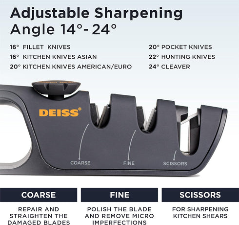 Deiss PRO Knife Sharpener With Adjustable Angle Knob - Handheld Manual Knife Sharpeners for Kitchen Knives, Scissors Sharpener, Pocket Knife Sharp...