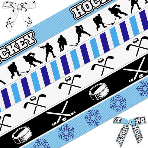 6 Rolls Hockey Ribbon for Wrapping Gifts Crafts, Ice Hockey Theme Ribbon for Gift Wrapping Home Decorations DIY 3/8" X 18 Yards, Grosgrain Blue Sp...