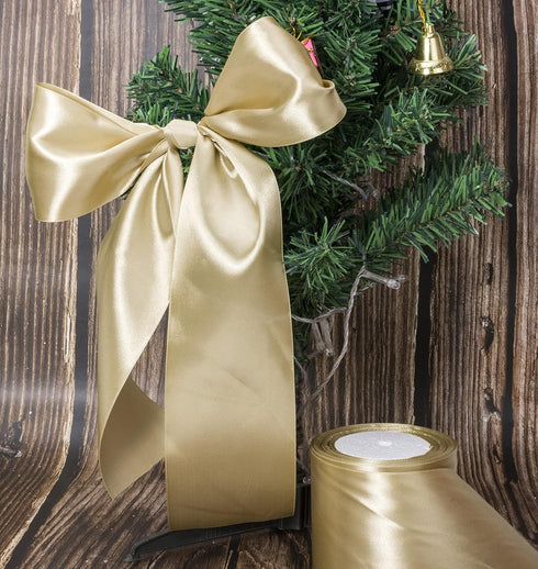 ATRBB 25 Yards 3 Inches Wide Satin Ribbon Perfect for Wedding Satin Chair Sash and Gift Wrapping (Old Gold)...