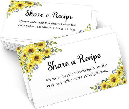 321Done Sunflower Request a Recipe Card (Set of 50) 3.5x2 White - Floral Recipe Share Insert Card for Bridal Shower Invitation, Keepsake, Heavy Ca...