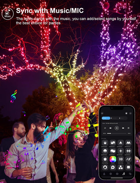 echosari Smart String Lights 100 LED 33Ft RGB Built in Chip Fairy Lights with Remote & App Control, 16 Million Color Changing Christmas Trees Ligh...
