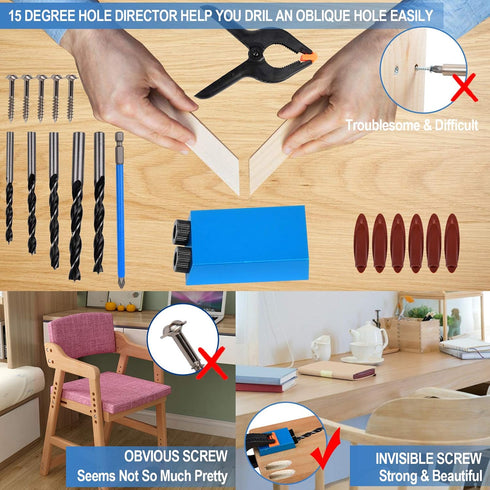 34 Pcs Pocket Hole Jig, Woodwork Guides Joint Angle Tool 15 Degree Holes Puncher Locator Dowel Jig Kit, Hole Positioning Fixture with Screws Sprin...