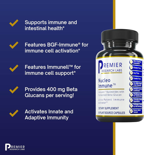 Premier Research Labs Nucleo Immune - Beta Glucan Supplements, Beta Glucans, Beta-Glucan, Phytochemicals, Prickly Pear, Fiber, Immune Support, 400...