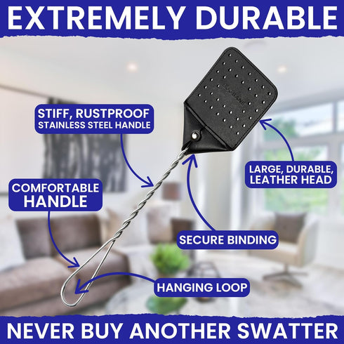 Leather Fly Swatter Manual 2pk with 4 Window Fly Traps. Extremely Heavy Duty Fly Swatter Heavy Duty Flyswatter Swatter Fly Swatters Multi Pack. Fl...