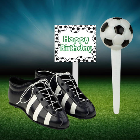 Soccer Foot Ball Birthday Party Cake Decoration Topper Mini Soccers Shoes Cleats Soccer Pick and Banner...